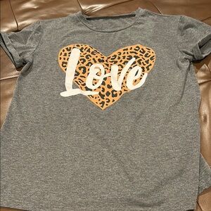 Gray Shirt with Leopard Heart Design
